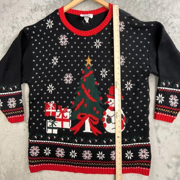 Vintage Ugly Christmas Sweater Women's XL Black Snowflake Snowman USA Made Y2K - Picture 6 of 10